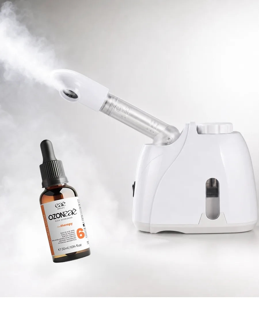 Aparelho Vaporizador Para Rosto e Cabelo com Óleo de Ozônio e Aloe Vera - Spa Facial em Casa