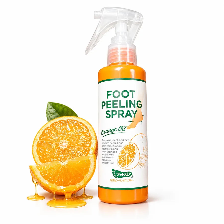 Spray Peeling para Pés com Óleo de Laranja - Removedor de Pele e Calosidades, Esfoliante e Amaciante Pés