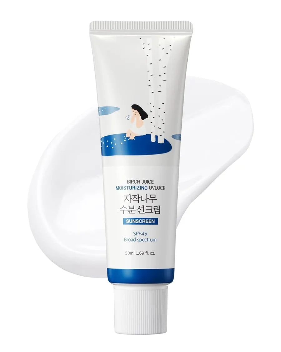 ROUND LAB Birch Juice UV LOCK SPF45 50ml - Protetor Solar Hidratante Coreano, Textura Leve e Glow,  Pele Sensível