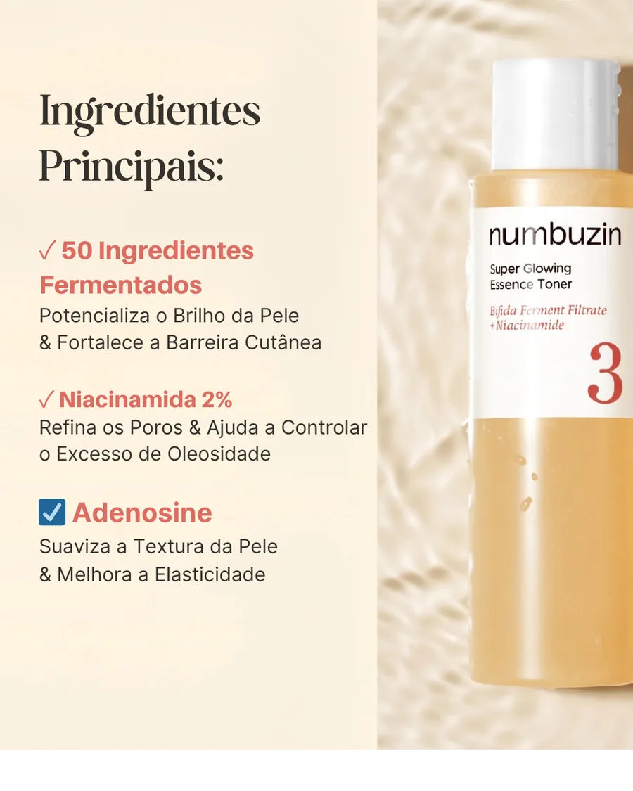 Numbuzin No.3 Super Glowing Essence Toner - Tônico de Essência Fermentada para Brilho e Textura Uniforme ✨ - foto 2