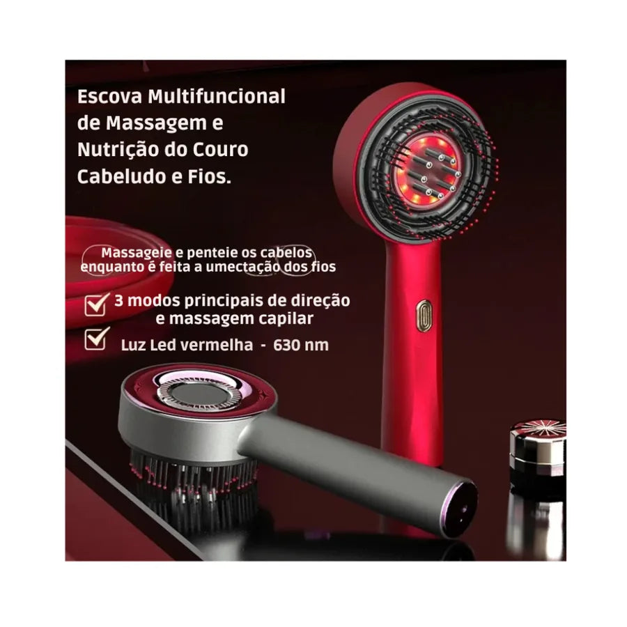 Escova Massageadora para Couro Cabeludo com Luz Vermelha 630 nm, 3 Modos e Reservatório de 6 ml - foto 2