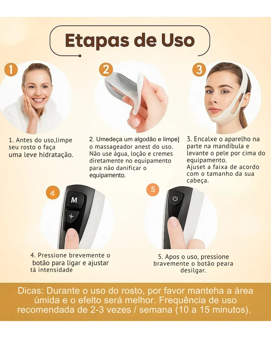 Massageador Facial V-Face com microcorrente EMS, LED e Vibração Lifting e Contorno Face - foto 3