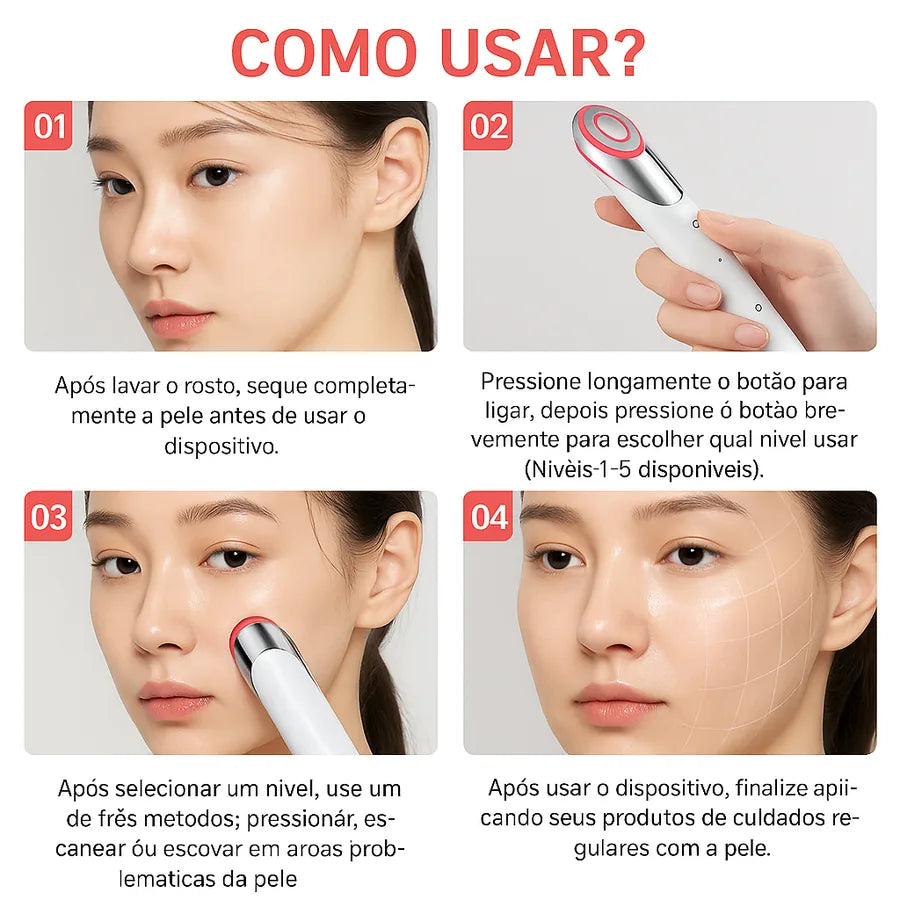 Glow Skin 4 em 1 - Aparelho Facial com Microcorrente, LED, Vibração e Aquecimento para Cuidados com Firmeza e… - foto 4