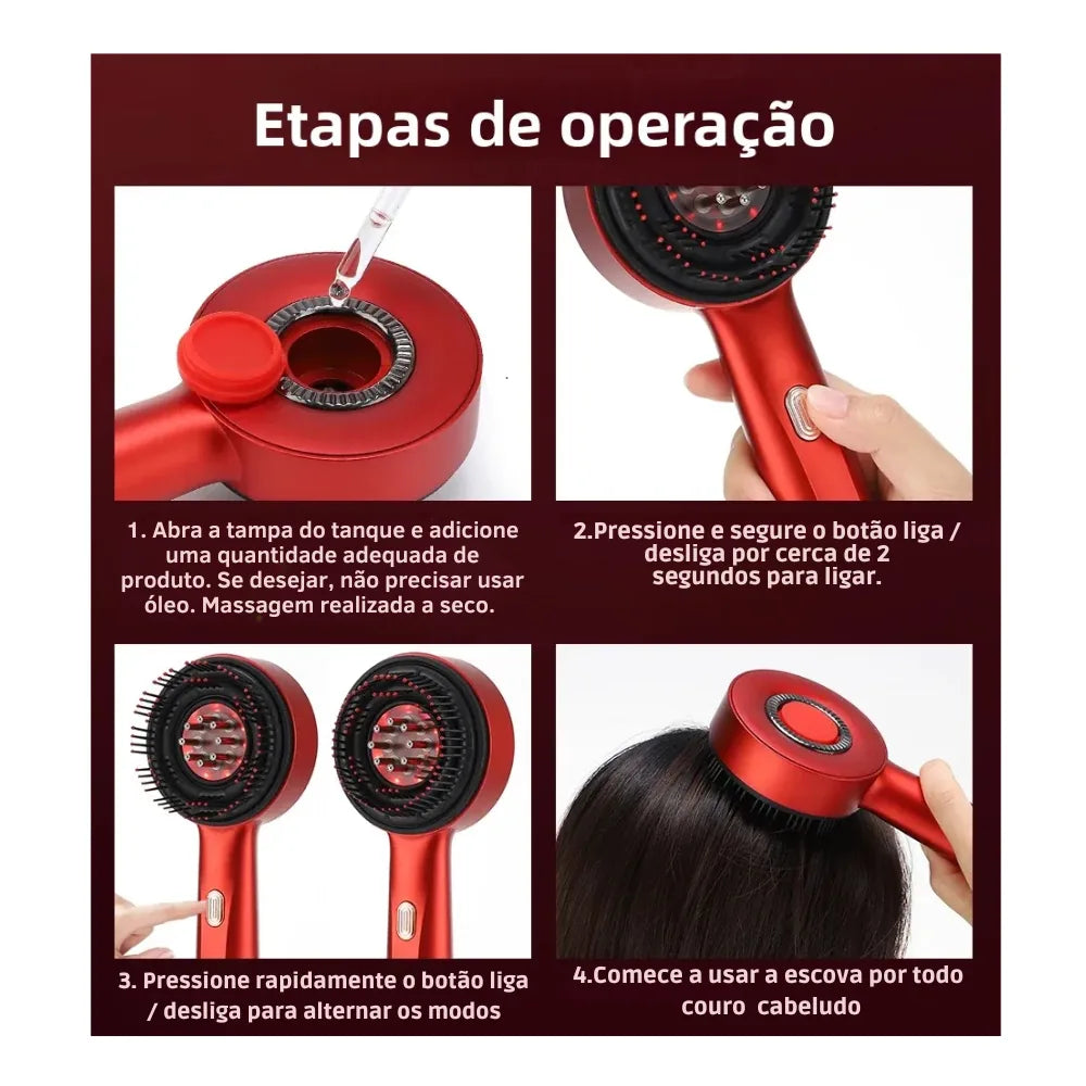 Escova Massageadora para Couro Cabeludo com Luz Vermelha 630 nm, 3 Modos e Reservatório de 6 ml - foto 5
